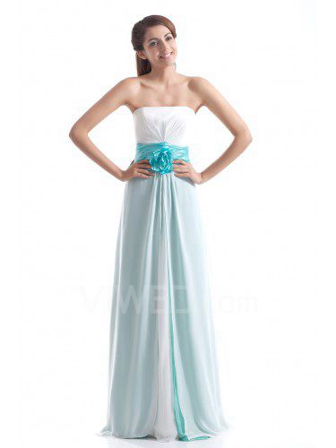 Chiffon Strapless Floor Length Column Hand-made Flower Prom Dress