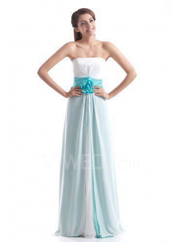 Chiffon strapless vloer lengte kolom met de hand gemaakt bloem galajurk