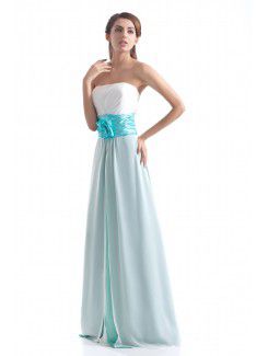 Chiffon Strapless Floor Length Column Hand-made Flower Prom Dress