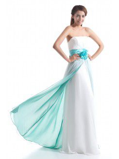 Chiffon Strapless Floor Length Column Hand-made Flower Prom Dress