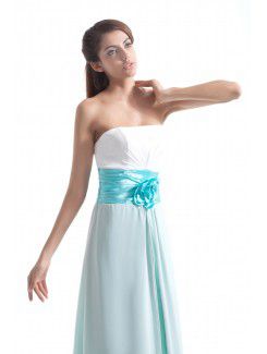 Chiffon Strapless Floor Length Column Hand-made Flower Prom Dress