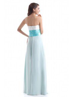 Chiffon Strapless Floor Length Column Hand-made Flower Prom Dress