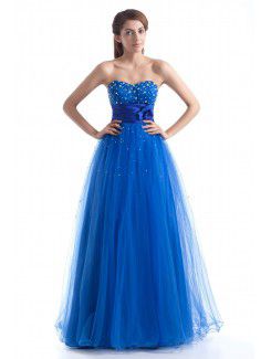 Net Sweetheart Floor Length A-line Embroidered Prom Dress