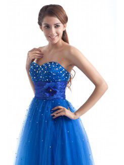 Net Sweetheart Floor Length A-line Embroidered Prom Dress