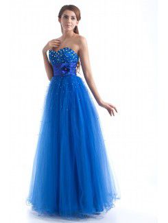 Net Sweetheart Floor Length A-line Embroidered Prom Dress