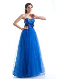 Net Sweetheart Floor Length A-line Embroidered Prom Dress