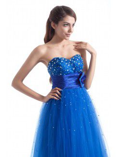 Net Sweetheart Floor Length A-line Embroidered Prom Dress