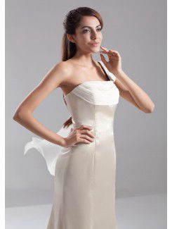 Satin One-Shoulder Sweep Train A-line Prom Dress