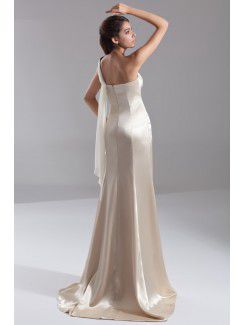 Satin One-Shoulder Sweep Train A-line Prom Dress