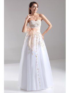 Organza Sweetheart Floor Length A-line Embroidered Prom Dress