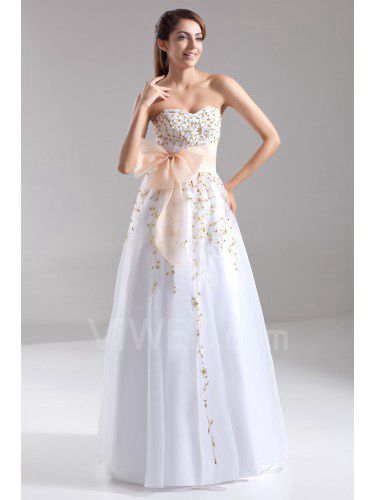 Organza Sweetheart Floor Length A-line Embroidered Prom Dress