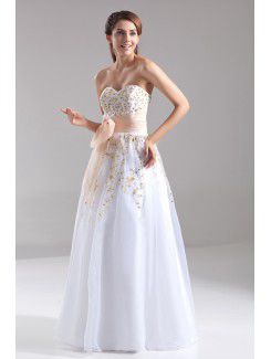 Organza Sweetheart Floor Length A-line Embroidered Prom Dress