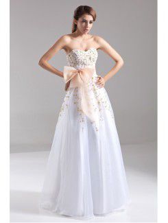 Organza Sweetheart Floor Length A-line Embroidered Prom Dress