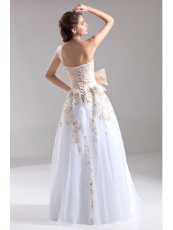 Organza Sweetheart Floor Length A-line Embroidered Prom Dress