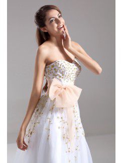 Organza Sweetheart Floor Length A-line Embroidered Prom Dress