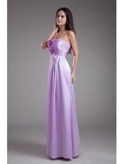 Satin Strapless Floor Length A-line Hand-made Flower Prom Dress