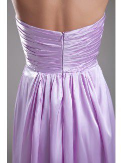 Satin Strapless Floor Length A-line Hand-made Flower Prom Dress