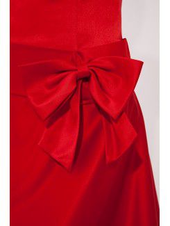 Satin Off-the-Shoulder A-line Chapel Train Bow Prom Dress