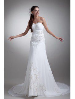 Chiffon Sweetheart Sweep Train Sheath Embroidered Wedding Dress