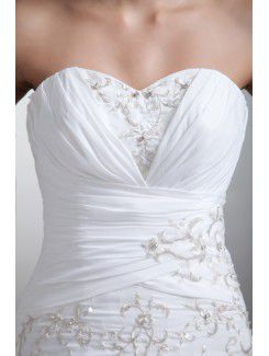 Chiffon Sweetheart Sweep Train Sheath Embroidered Wedding Dress