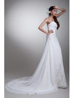 Chiffon Sweetheart Sweep Train Sheath Embroidered Wedding Dress