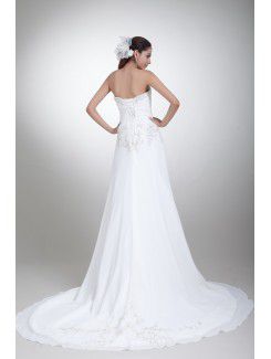 Chiffon Sweetheart Sweep Train Sheath Embroidered Wedding Dress