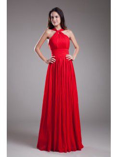 Chiffon Halter Floor Length A-line Prom Dress