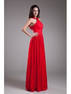 Chiffon Halter Floor Length A-line Prom Dress