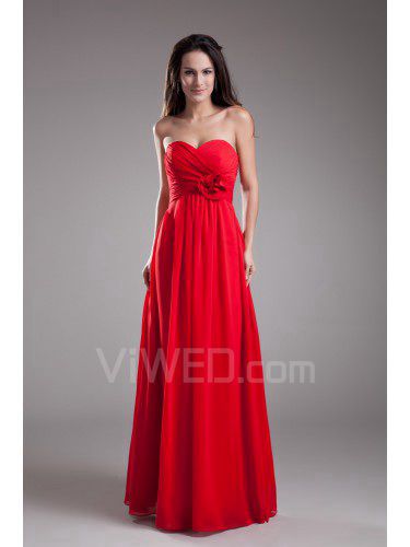 Chiffon Sweetheart Floor Length Column Hand-made Flower Prom Dress