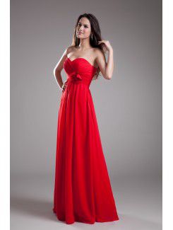 Chiffon Sweetheart Floor Length Column Hand-made Flower Prom Dress