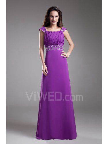 Chiffon Square Floor Length A-line Embroidered Prom Dress