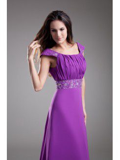 Chiffon Square Floor Length A-line Embroidered Prom Dress