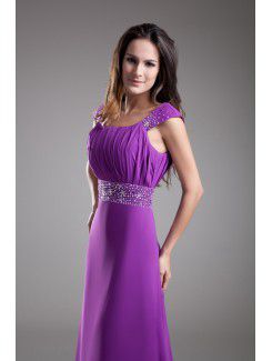 Chiffon Square Floor Length A-line Embroidered Prom Dress