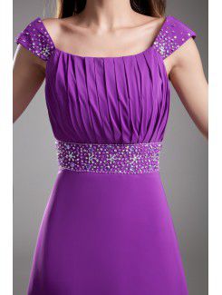 Chiffon Square Floor Length A-line Embroidered Prom Dress