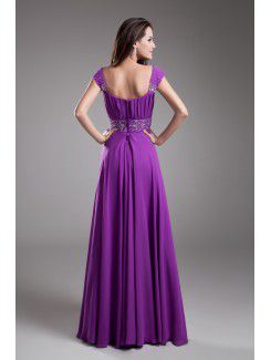 Chiffon Square Floor Length A-line Embroidered Prom Dress