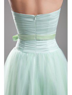 Net Strapless Floor Length A-line Sash Prom Dress