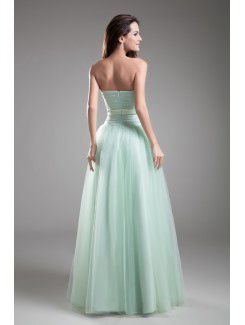 Net Strapless Floor Length A-line Sash Prom Dress