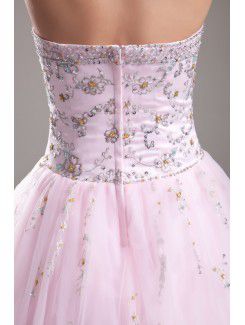 Net Strapless Floor Length A-line Embroidered Prom Dress