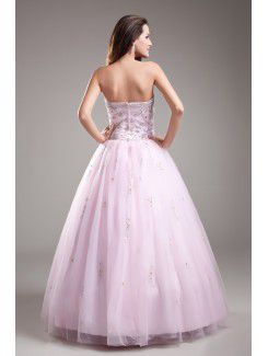 Net Strapless Floor Length A-line Embroidered Prom Dress