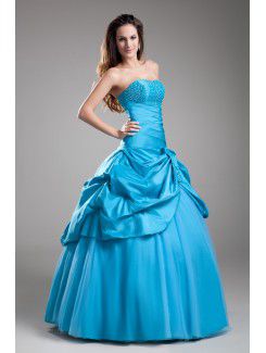 Taffeta Strapless Floor Length Ball Gown Embroidered Prom Dress