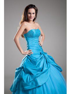 Taffeta Strapless Floor Length Ball Gown Embroidered Prom Dress