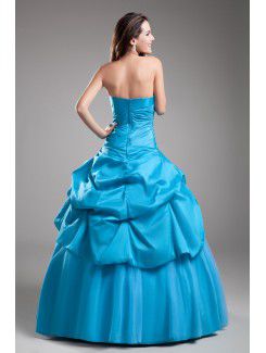 Taffeta Strapless Floor Length Ball Gown Embroidered Prom Dress