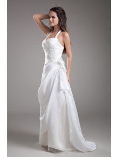 Taffeta Halter Floor Length A-line Embroidered Prom Dress