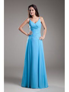 Chiffon V-Neck Floor Length A-line Embroidered Prom Dress