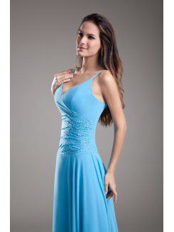 Chiffon V-Neck Floor Length A-line Embroidered Prom Dress