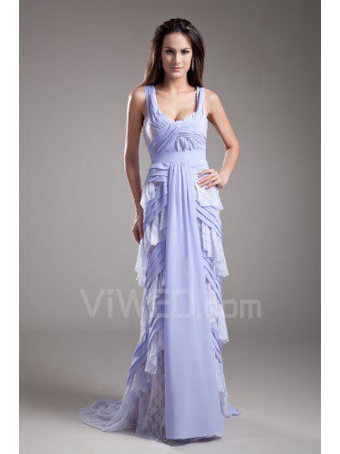 Chiffon Straps Sweep Train Column Prom Dress