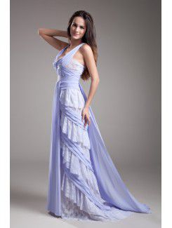 Chiffon Straps Sweep Train Column Prom Dress