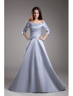 Satin Off-the-Shoulder Floor Length A-line Three-quarter Sleeves Prom Dress