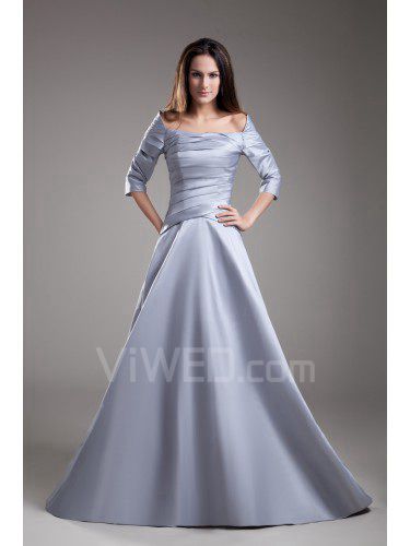 Атласа с открытыми плечами пол длиныстроки рукавами три четверти платье выпускного вечера