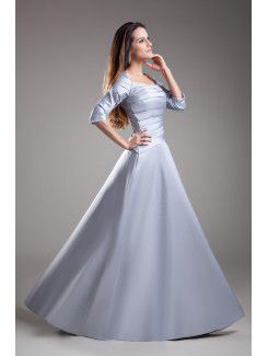 Satin Off-the-Shoulder Floor Length A-line Three-quarter Sleeves Prom Dress